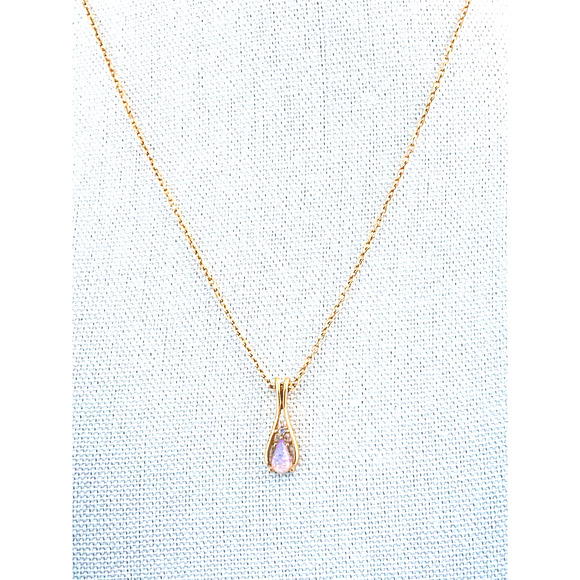 Avon Fireglow Teardrop Pendant / Necklace - 1977 Opal and Rhinestone Beauty! - Picture 4 of 9